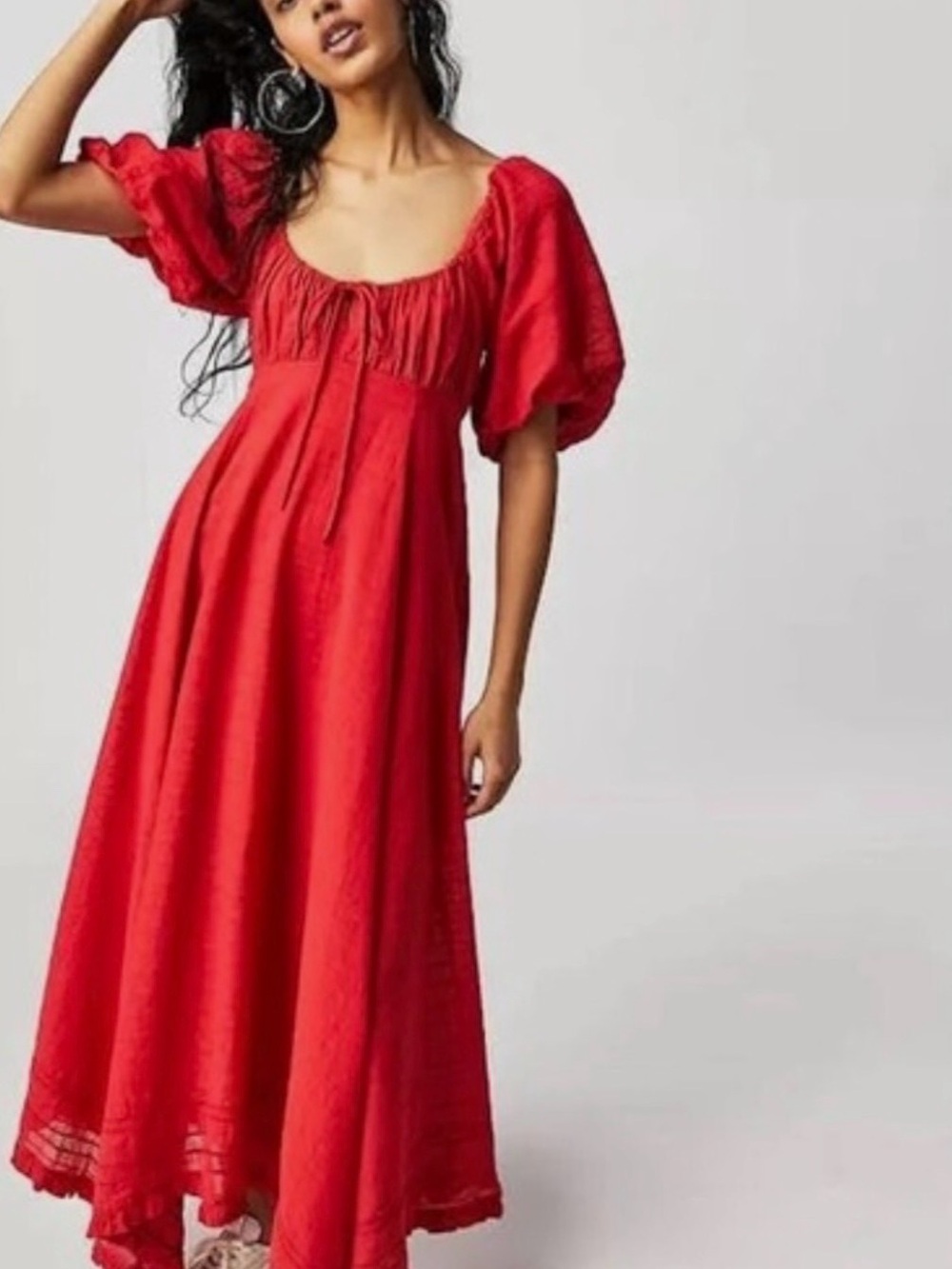Free People Red Puff-Sleeve Maxi Dress